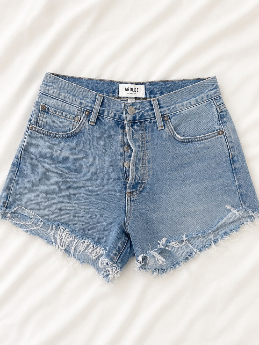 AGOLDE Distressed High Rise Denim Cutoff Shorts Light Wash Size 24
